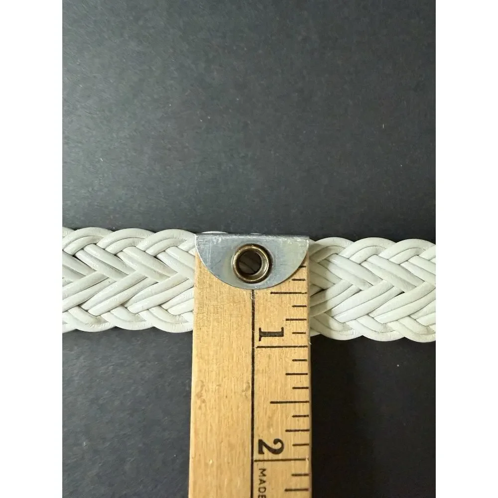 Talbots Womens White Woven Braided Leather Belt Covered Buckle Career Size 3X